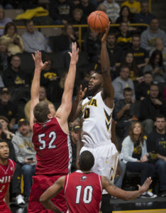 Gabriel Olaseni finished with 10 points despite his father passing away on the morning of the game (Brian Ray/hawkeyesports.com)