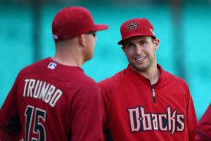 Mark Trumbo and Paul Goldschmidt laughing before a game. (Photo Credit: Cameron Spencer/Getty Images)