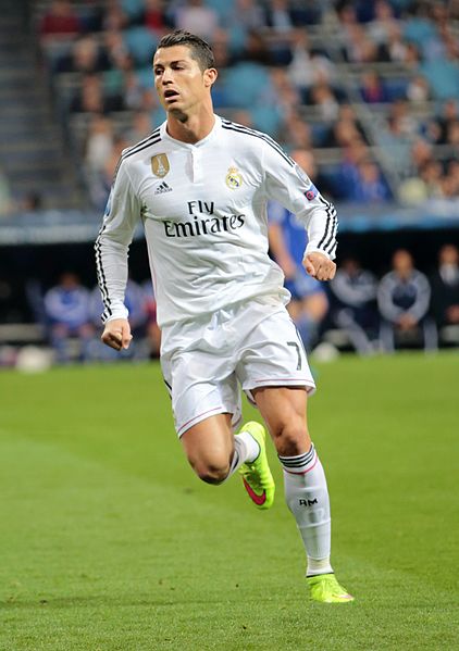Cristiano Ronaldo in a 2015 UEFA Champions League game vs. FC Schalke. Photo courtesy of Chris Deahr via Wikimedia Commons. Photo licensed under the Creative Commons Attribution 2.0 Generic License.